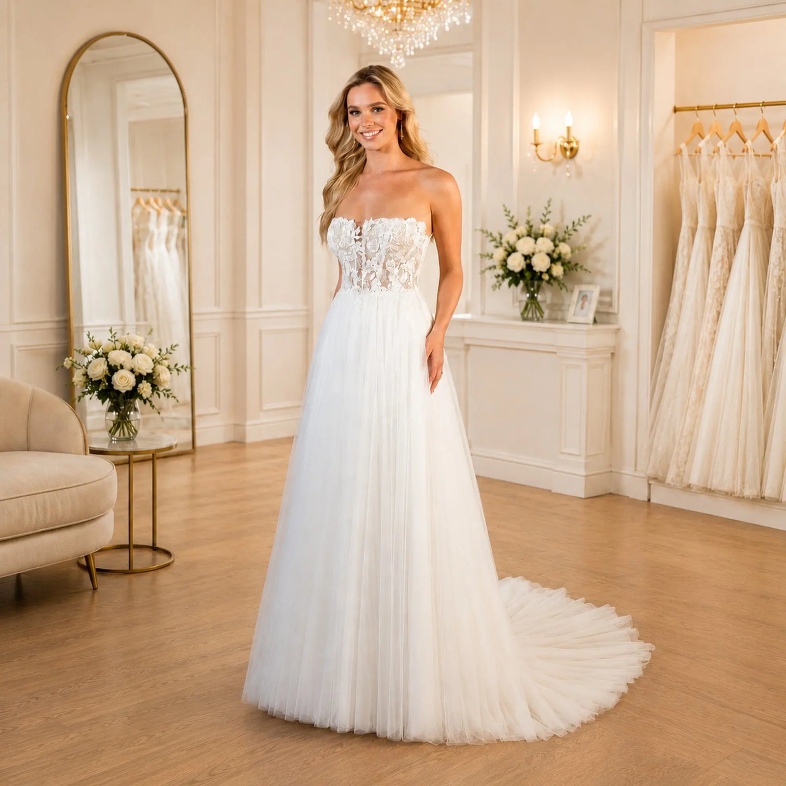 Adelina wedding dress hero front view | ForeverSolesBride