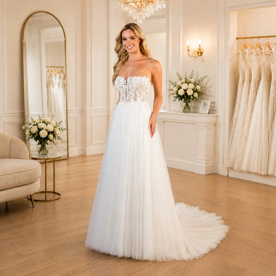 Adelina wedding dress hero front view | ForeverSolesBride