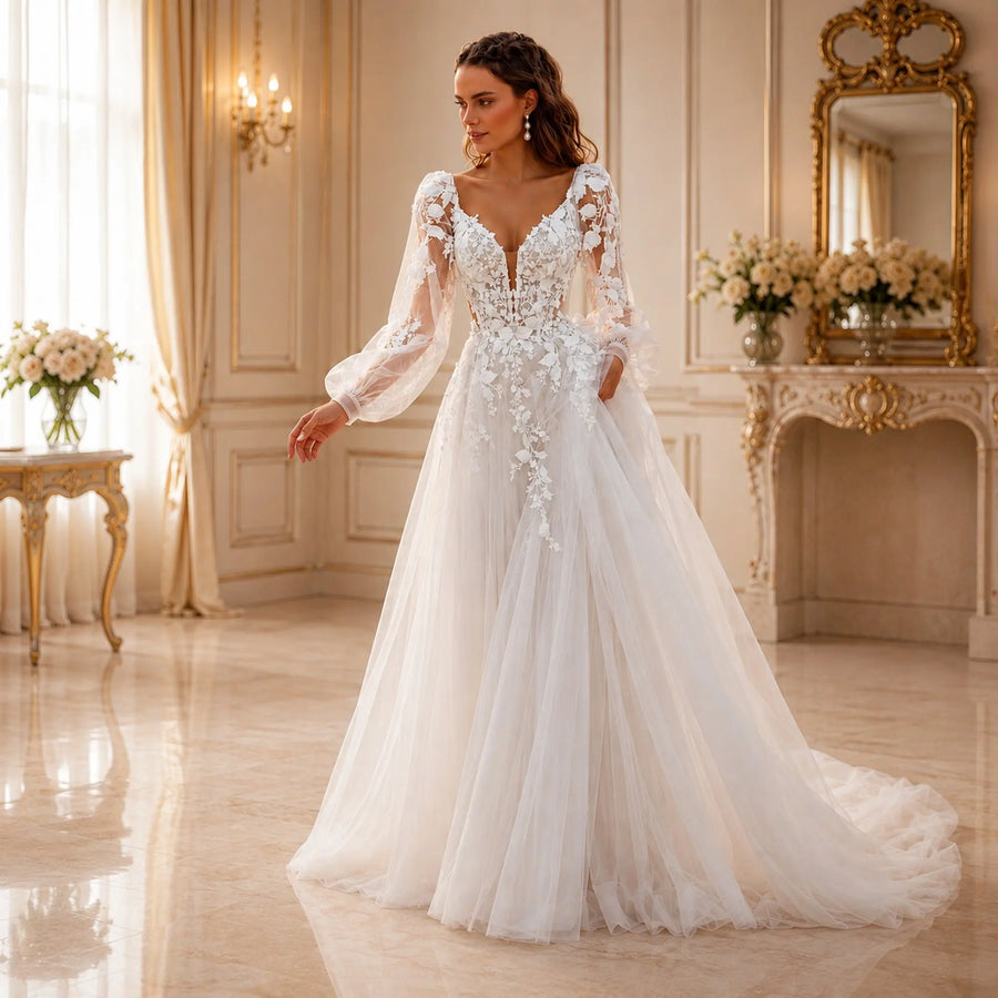 Alia Lace wedding dress hero front view | ForeverSolesBride
