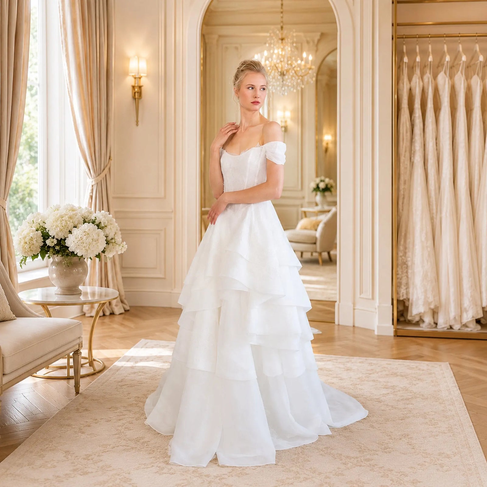 Amalia Sy8345 Satin wedding dress hero front view | ForeverSolesBride