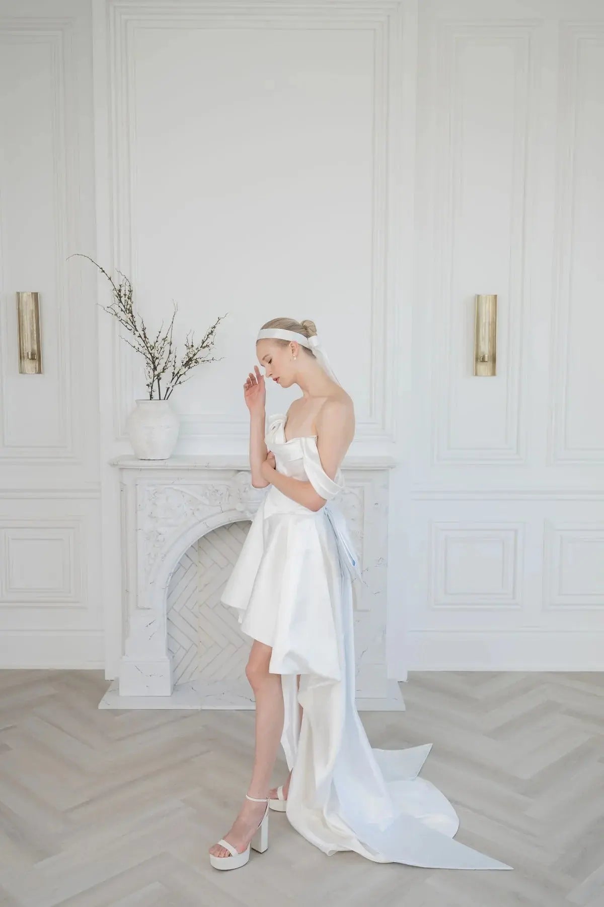 Amina Satin wedding dress hero front view | ForeverSolesBride