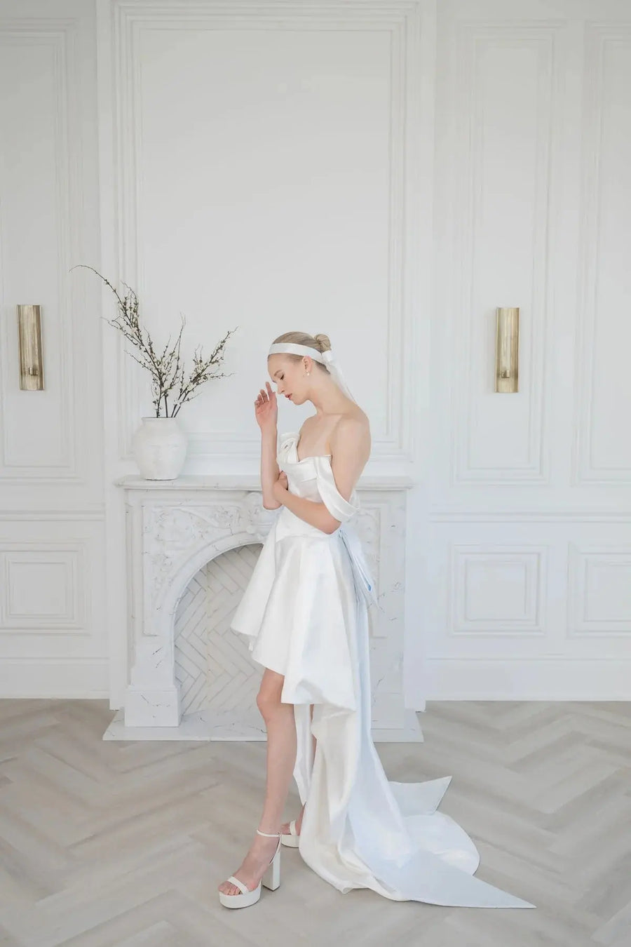 Amina Satin wedding dress hero front view | ForeverSolesBride