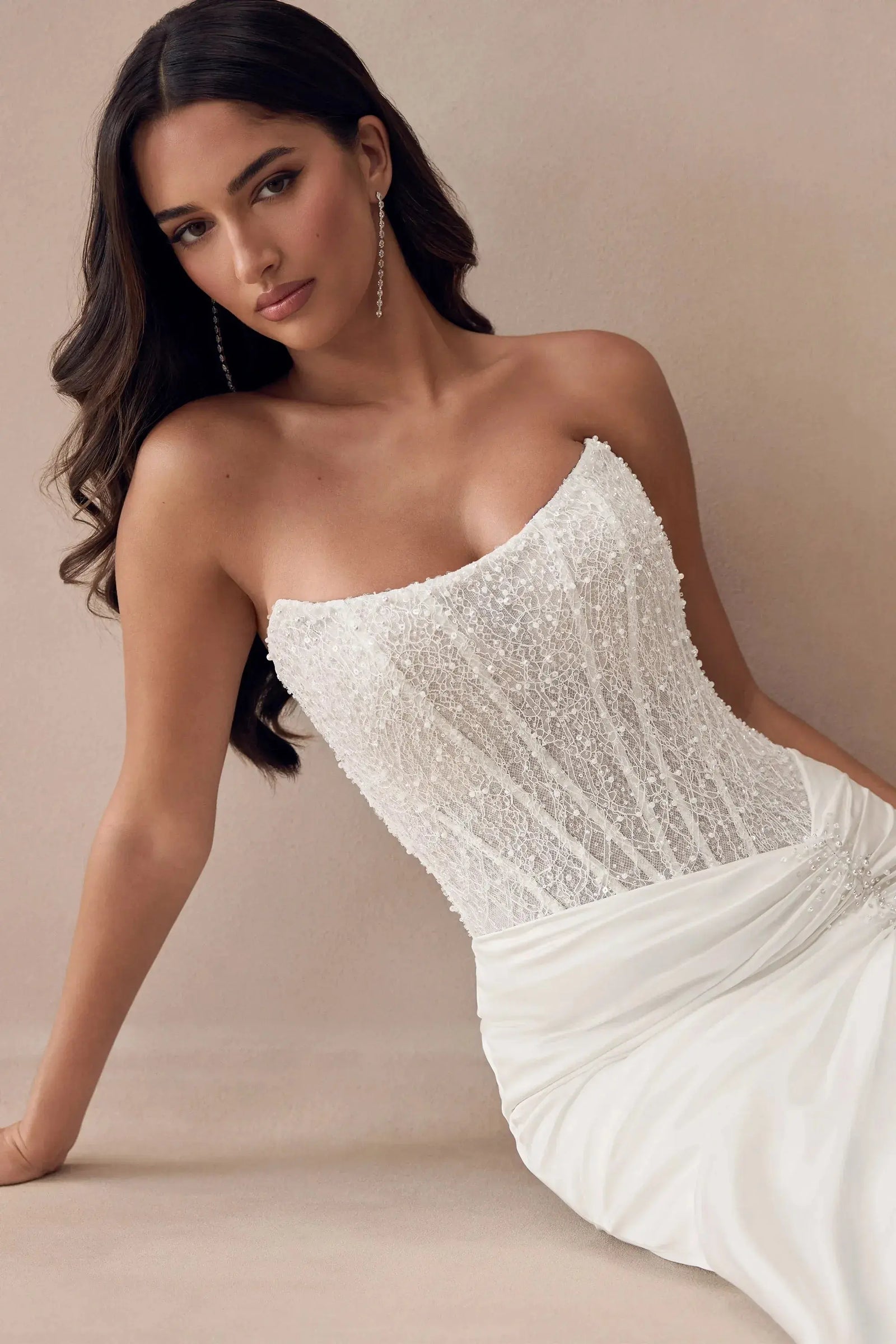 Anya Satin Fit & Flare wedding dress hero front view | ForeverSolesBride