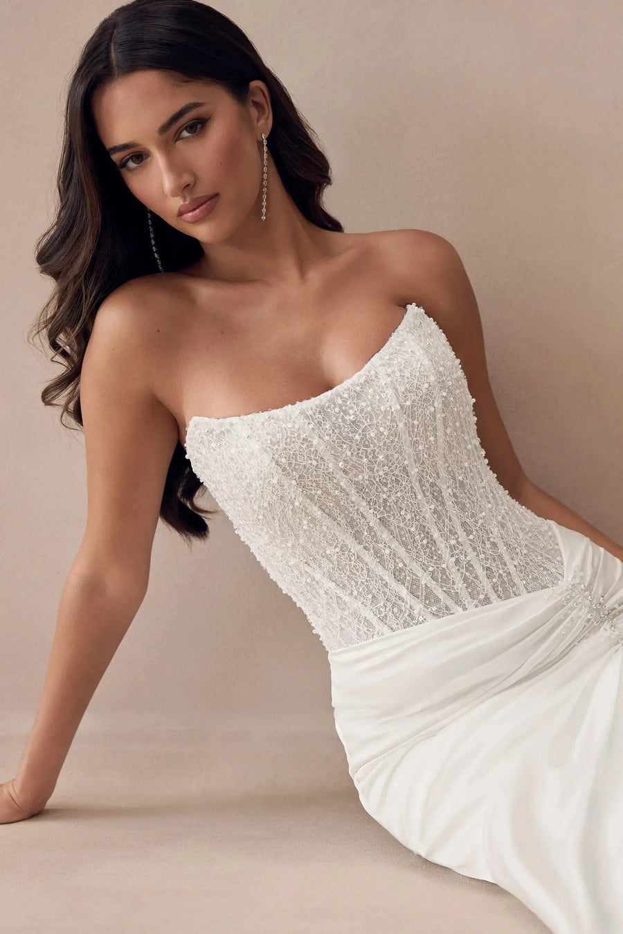 Anya Satin Fit & Flare wedding dress hero front view | ForeverSolesBride