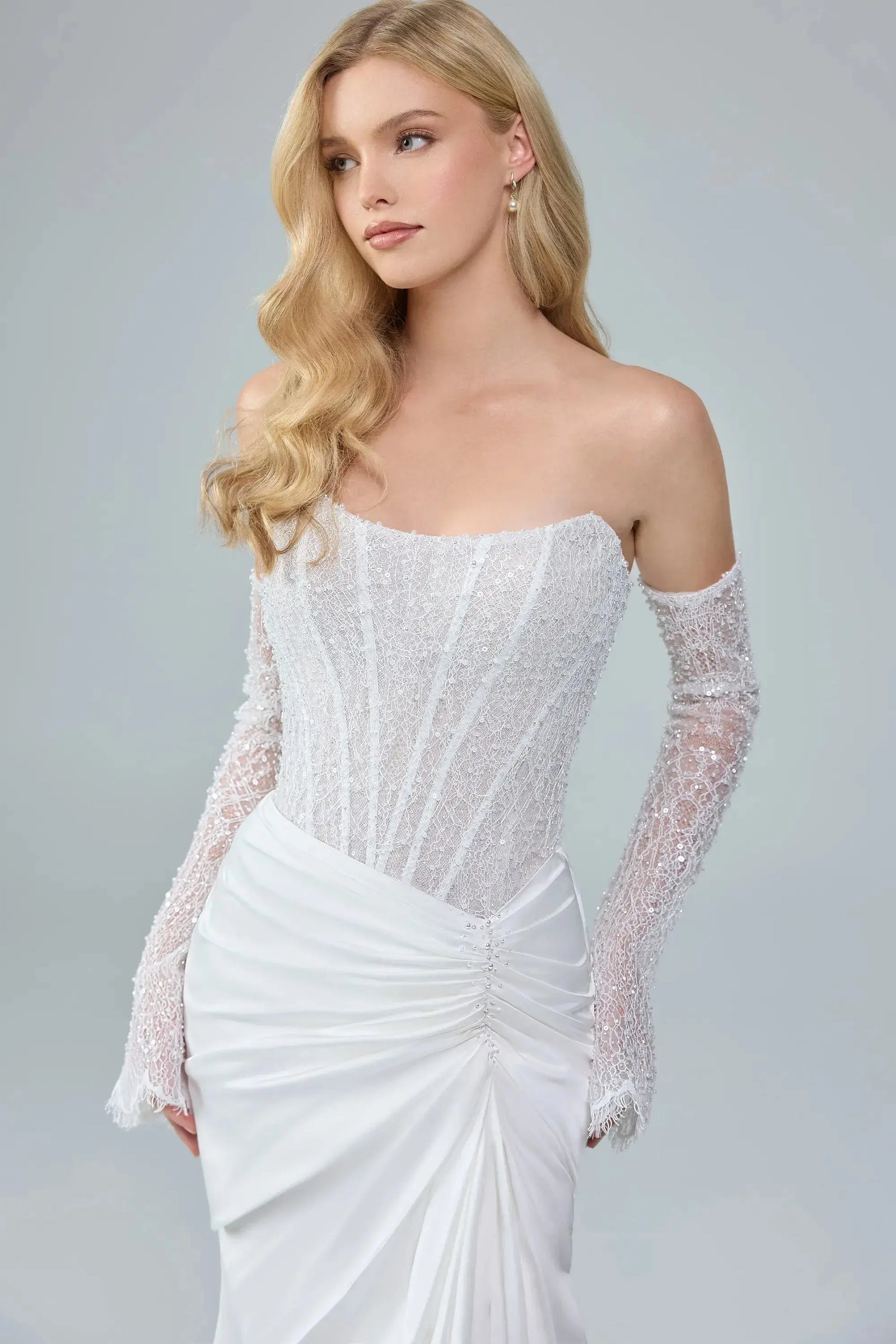 Anya Satin Fit & Flare wedding dress product view 2 | ForeverSolesBride