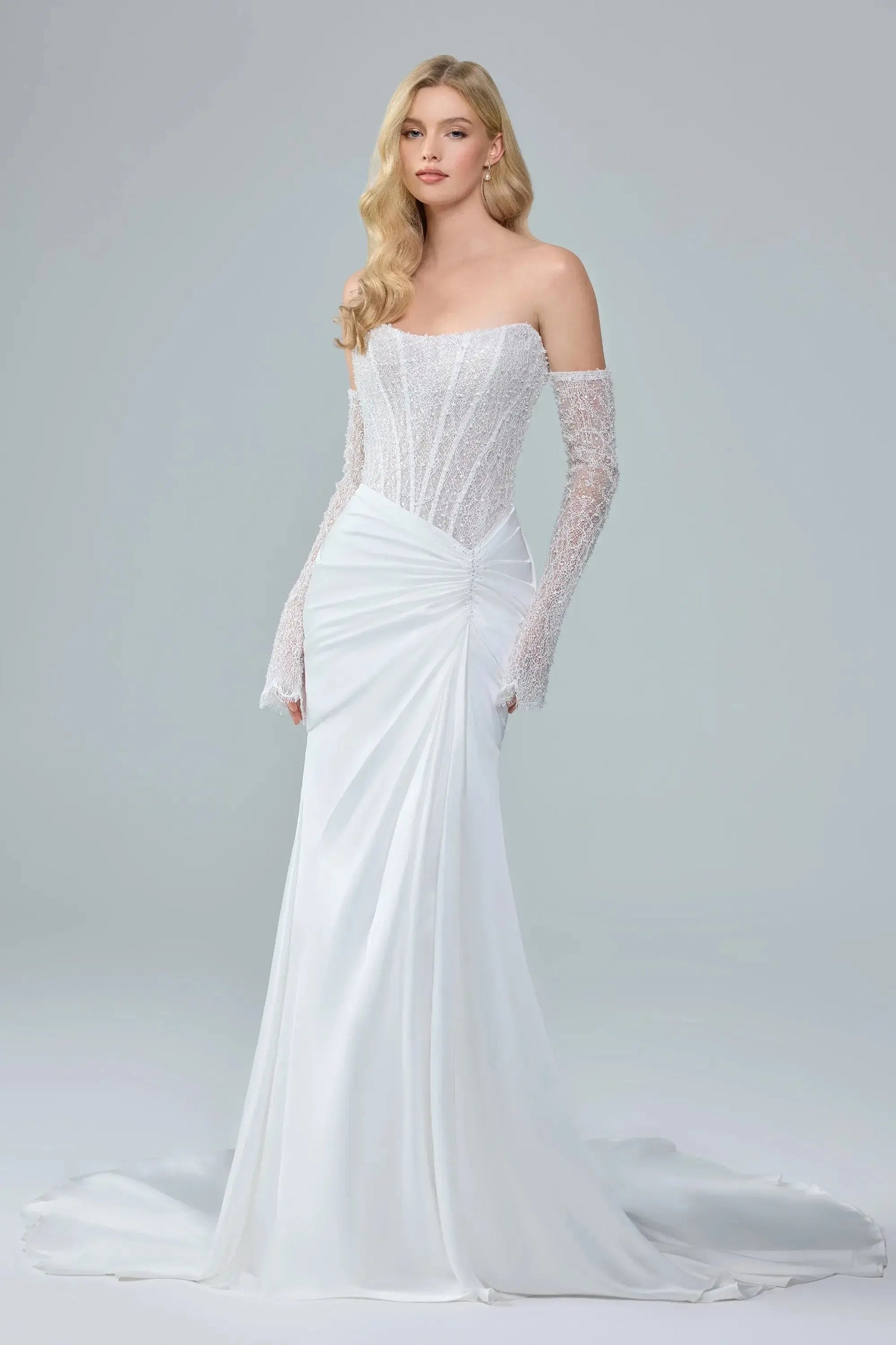 Anya Satin Fit & Flare wedding dress product view 4 | ForeverSolesBride