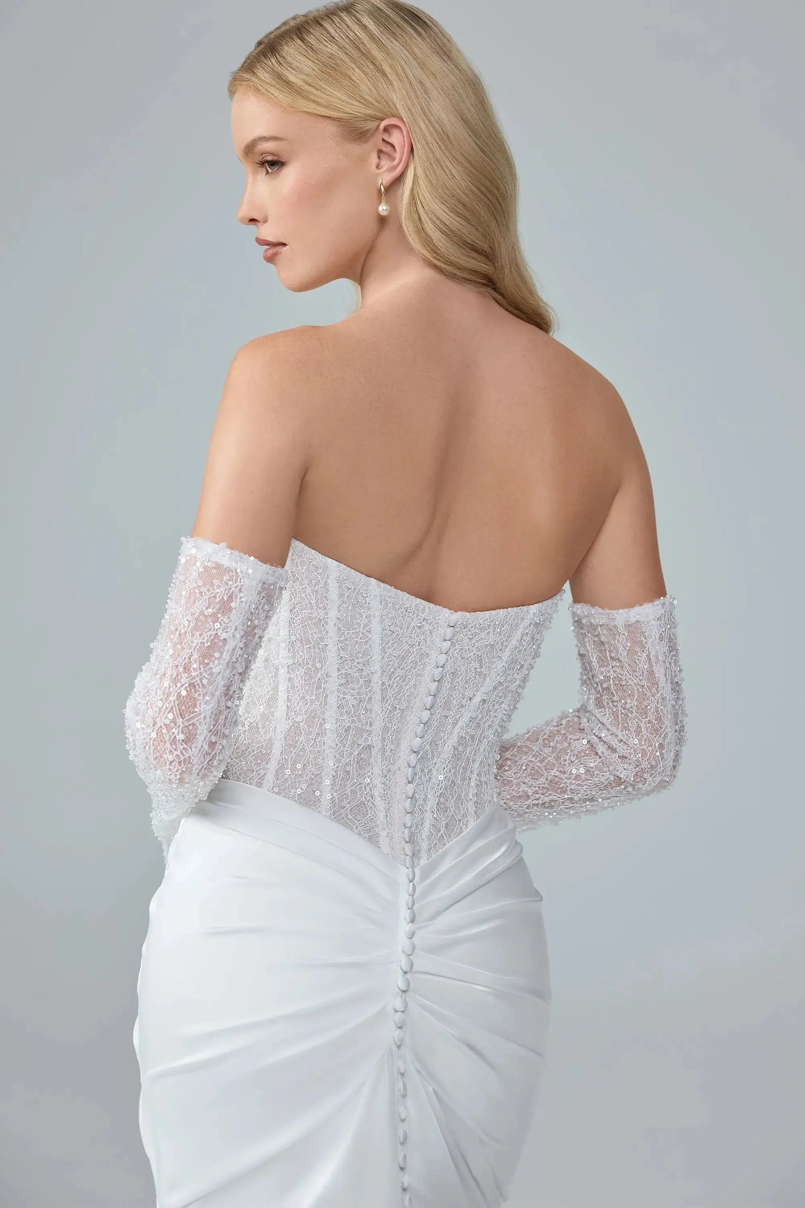 Anya Satin Fit & Flare wedding dress product view 6 | ForeverSolesBride