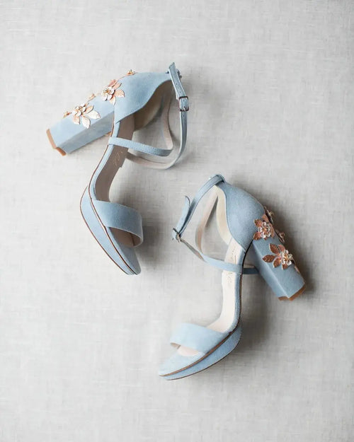 ForeverSoles Arabella Block Blue Blossom Rose for women, elegant wedding and party shoes