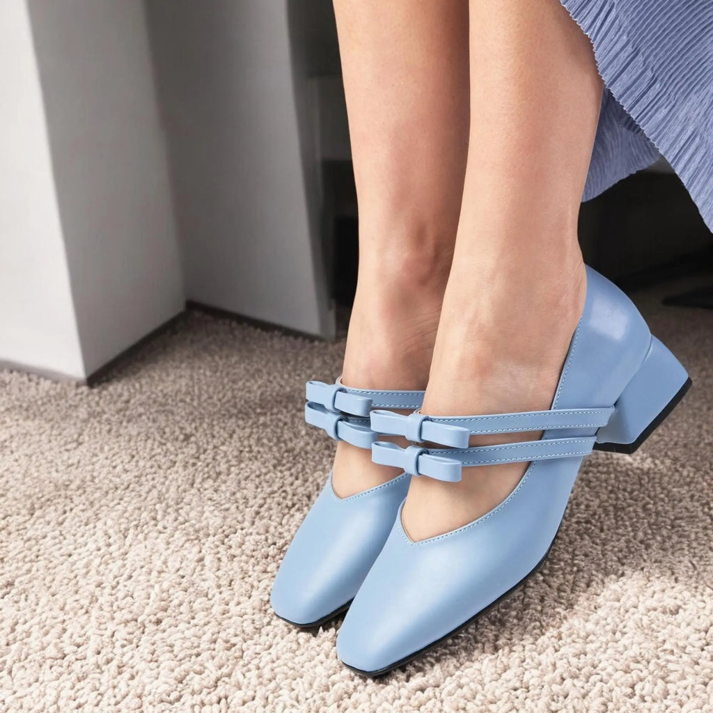 ForeverSoles Baby Blue Mary Jane Heels for women, elegant wedding and party shoes