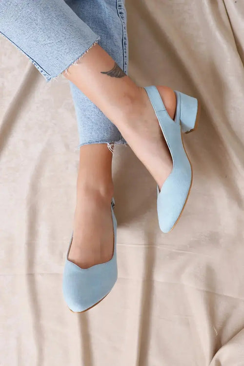 ForeverSoles Baby Blue Soft Low Heel for women, elegant wedding and party shoes