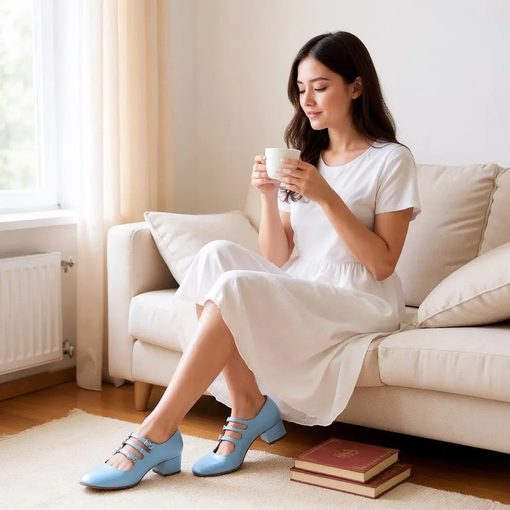 Baby Blue Velvet Mary Jane wedding shoes product view 3 | ForeverSolesBride