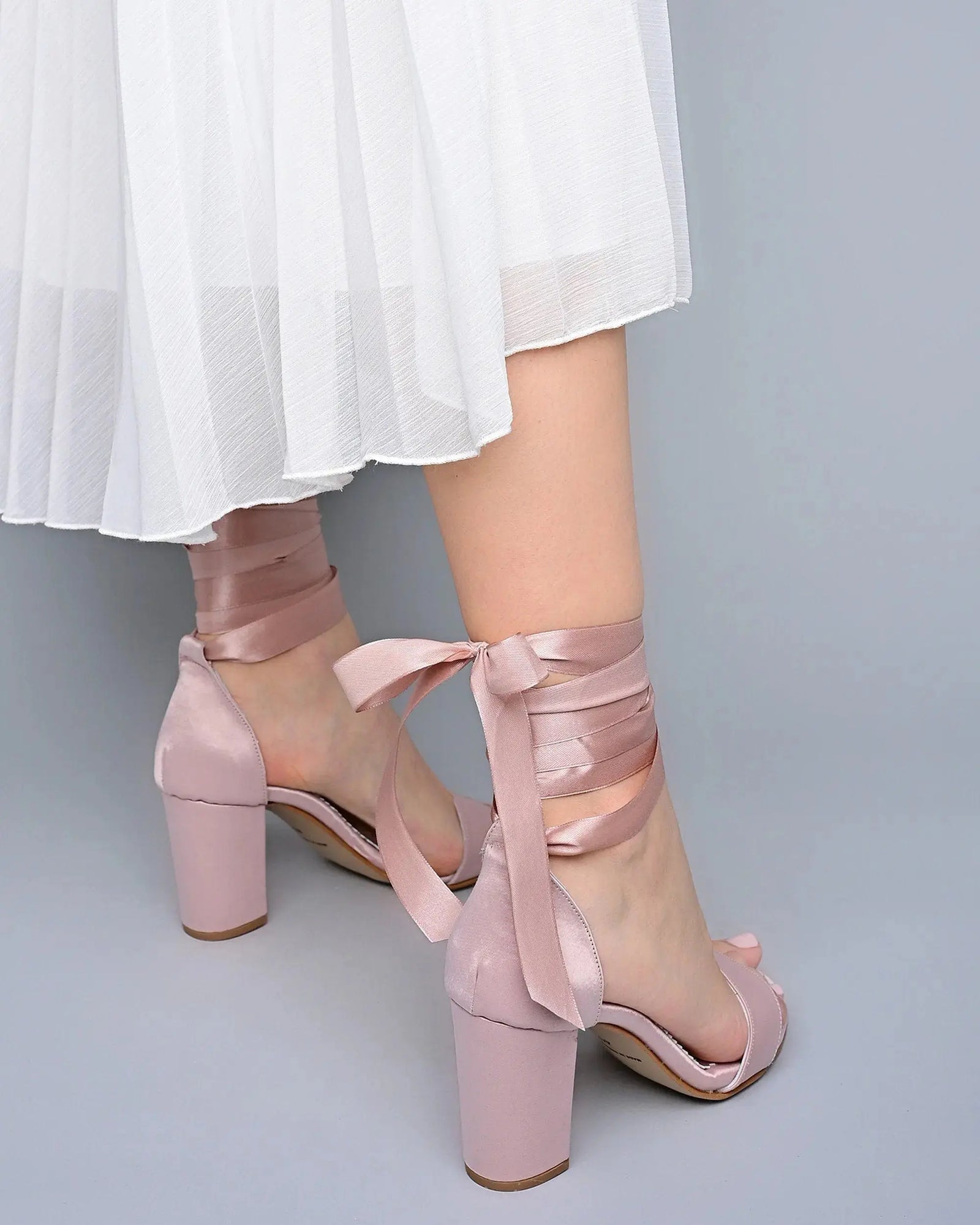Beige Velvet Block Heel wedding shoes product view 2 | ForeverSolesBride