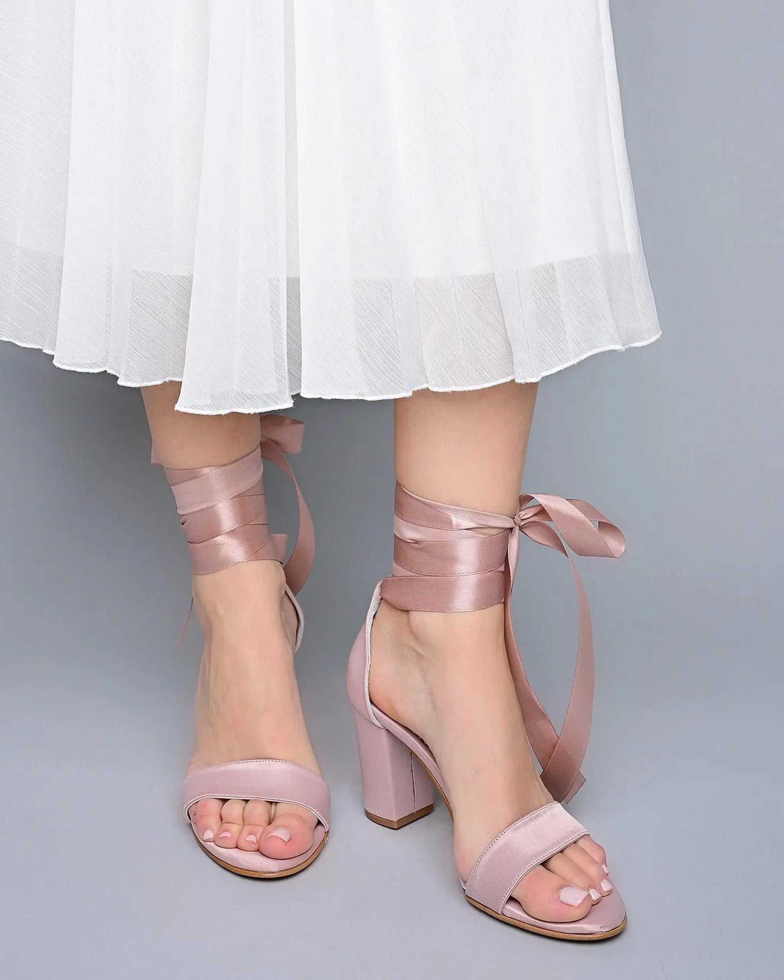 Beige Velvet Block Heel wedding shoes product view 3 | ForeverSolesBride