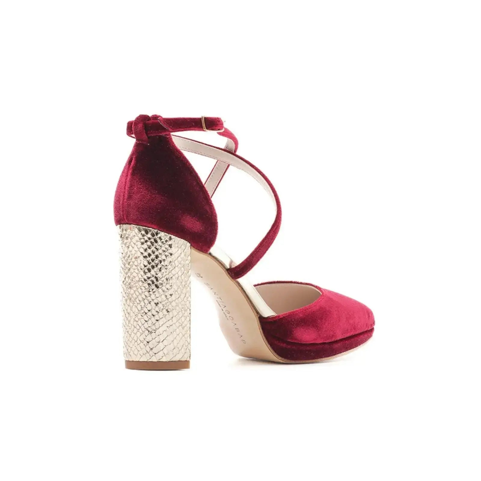 Beige Velvet Block Heel wedding shoes product view 8 | ForeverSolesBride