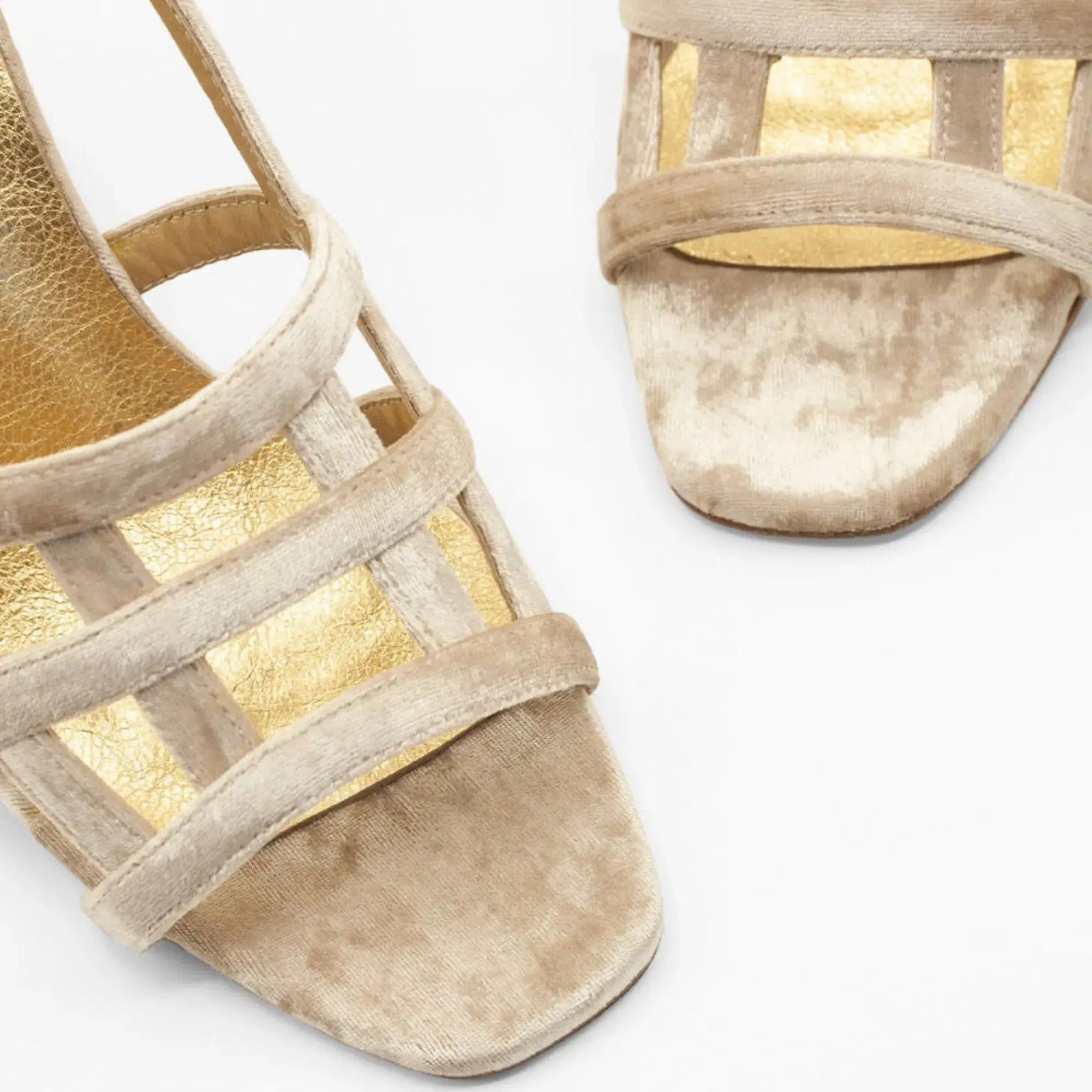 Beige Velvet Block Heel wedding shoes product view 7 | ForeverSolesBride