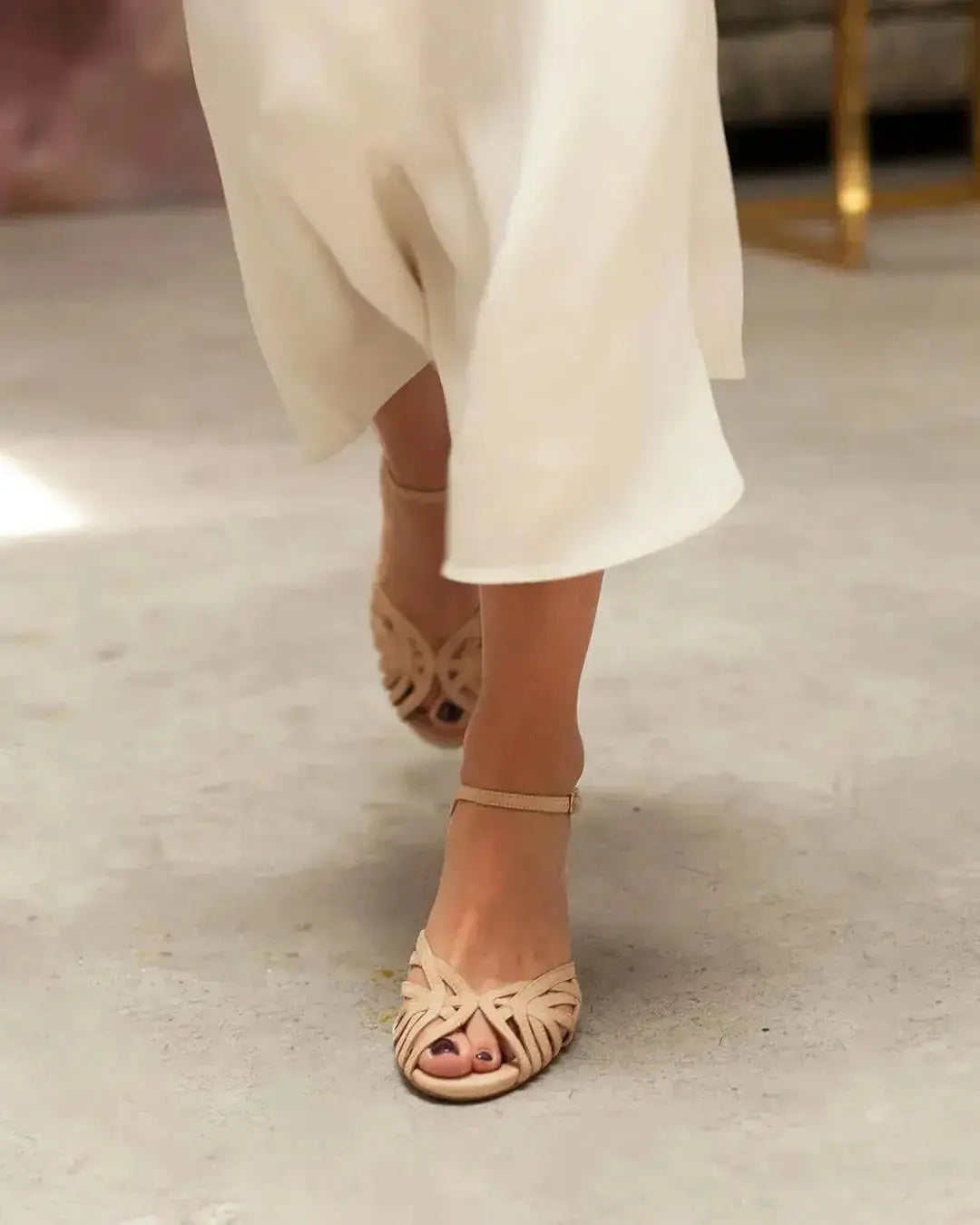 Ivory Lace Block Heel wedding shoes product view 3 | ForeverSolesBride