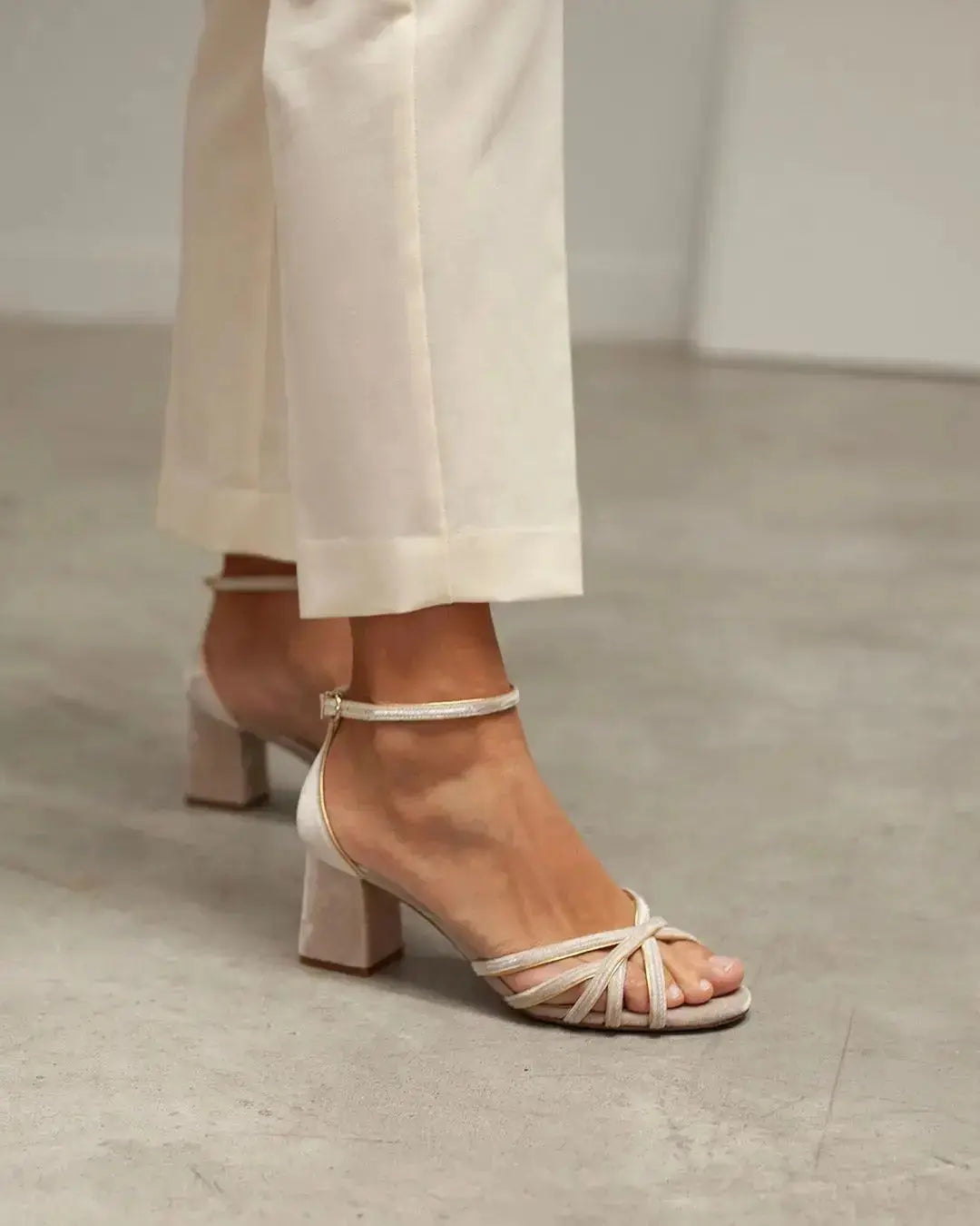 Ivory Lace Block Heel wedding shoes product view 4 | ForeverSolesBride