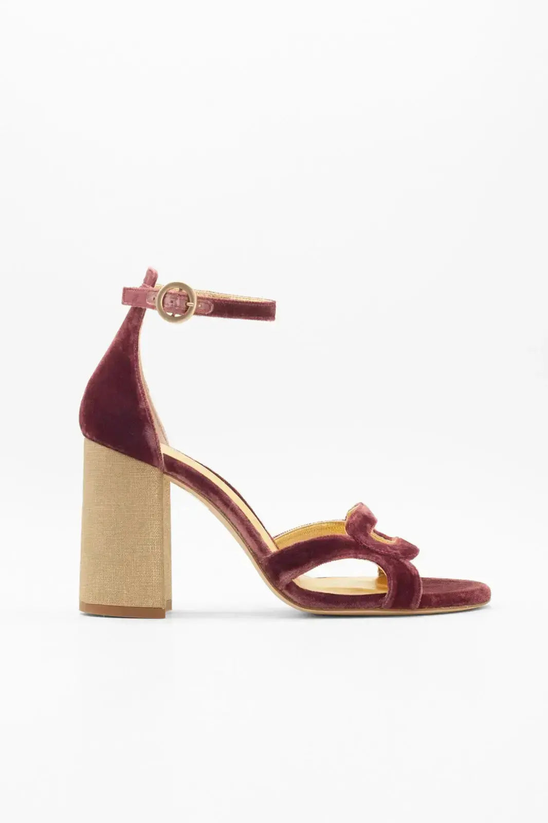 Burgundy Velvet Block Heel wedding shoes product view 8 | ForeverSolesBride