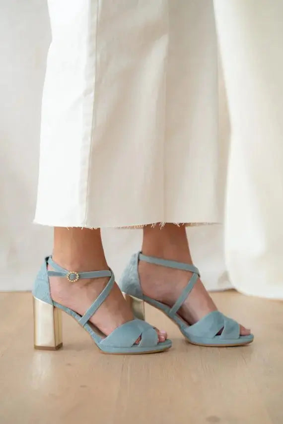 Blue bridal wedding shoes hero front view | ForeverSolesBride