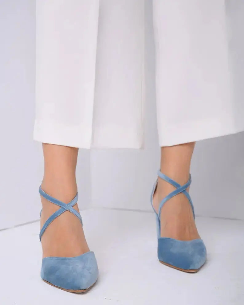 Blue bridal wedding shoes product view 2 | ForeverSolesBride