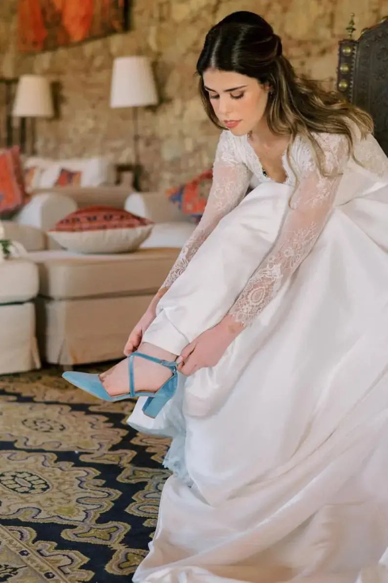 Blue bridal wedding shoes product view 4 | ForeverSolesBride