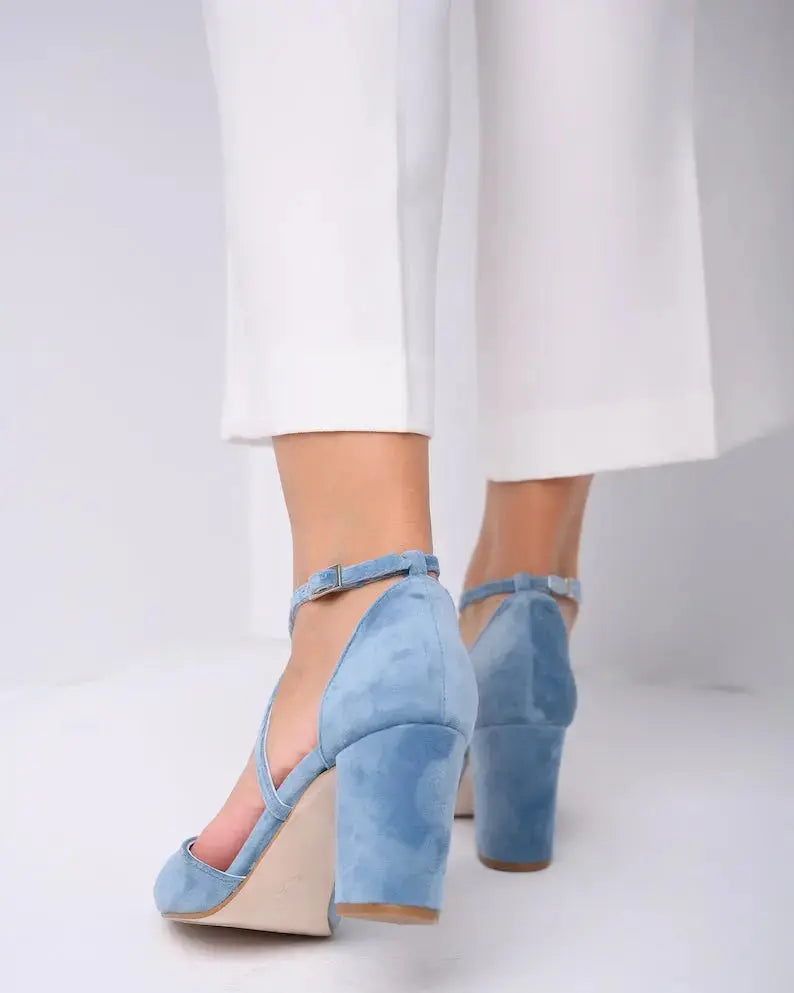Blue bridal wedding shoes product view 5 | ForeverSolesBride