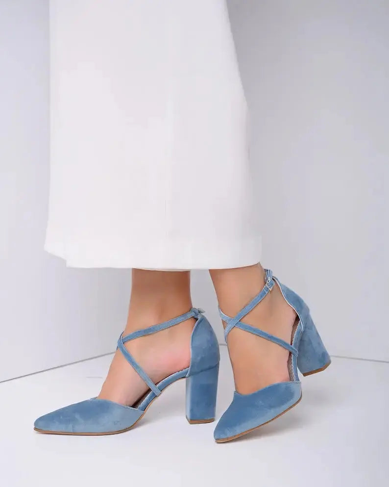 Blue bridal wedding shoes product view 6 | ForeverSolesBride