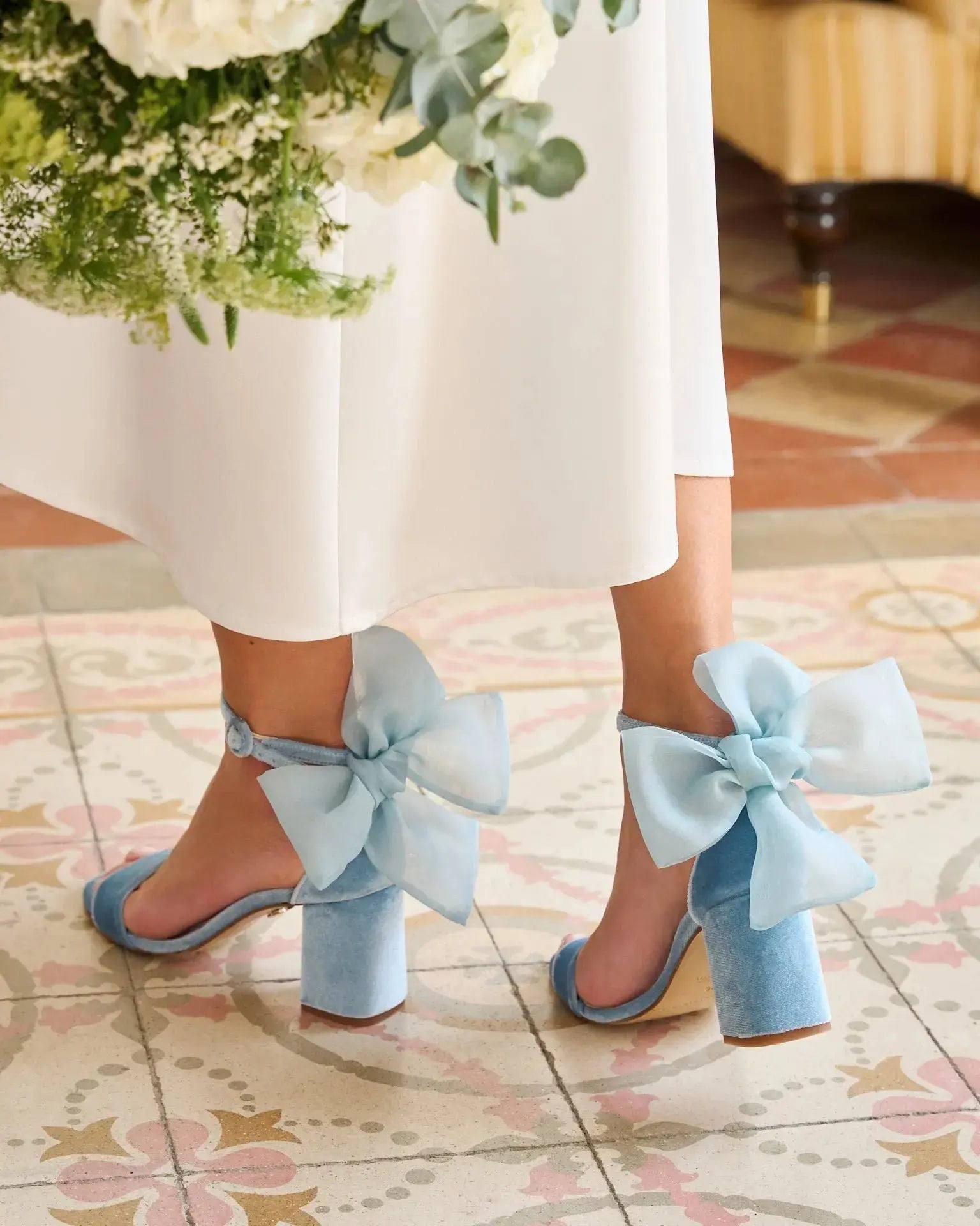 Green Velvet Block Heel wedding shoes product view 2 | ForeverSolesBride