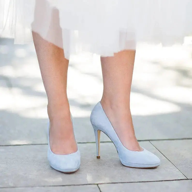 Green Velvet Block Heel wedding shoes hero front view | ForeverSolesBride