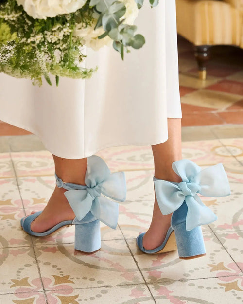 ForeverSoles Blue Premium Block Heel Sandals for women, elegant wedding and party shoes