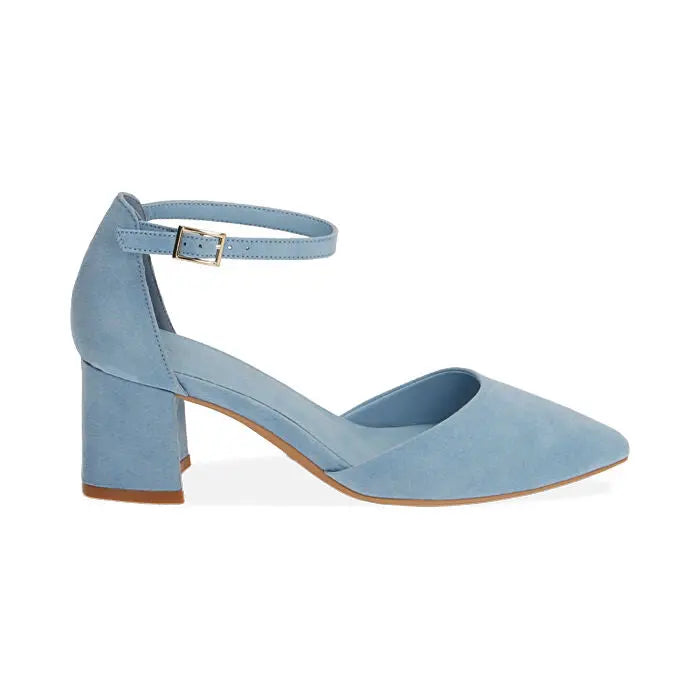 Blue Velvet Block Heel wedding shoes hero front view | ForeverSolesBride