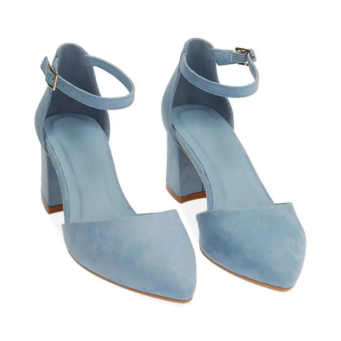 Blue Velvet Block Heel wedding shoes product view 2 | ForeverSolesBride