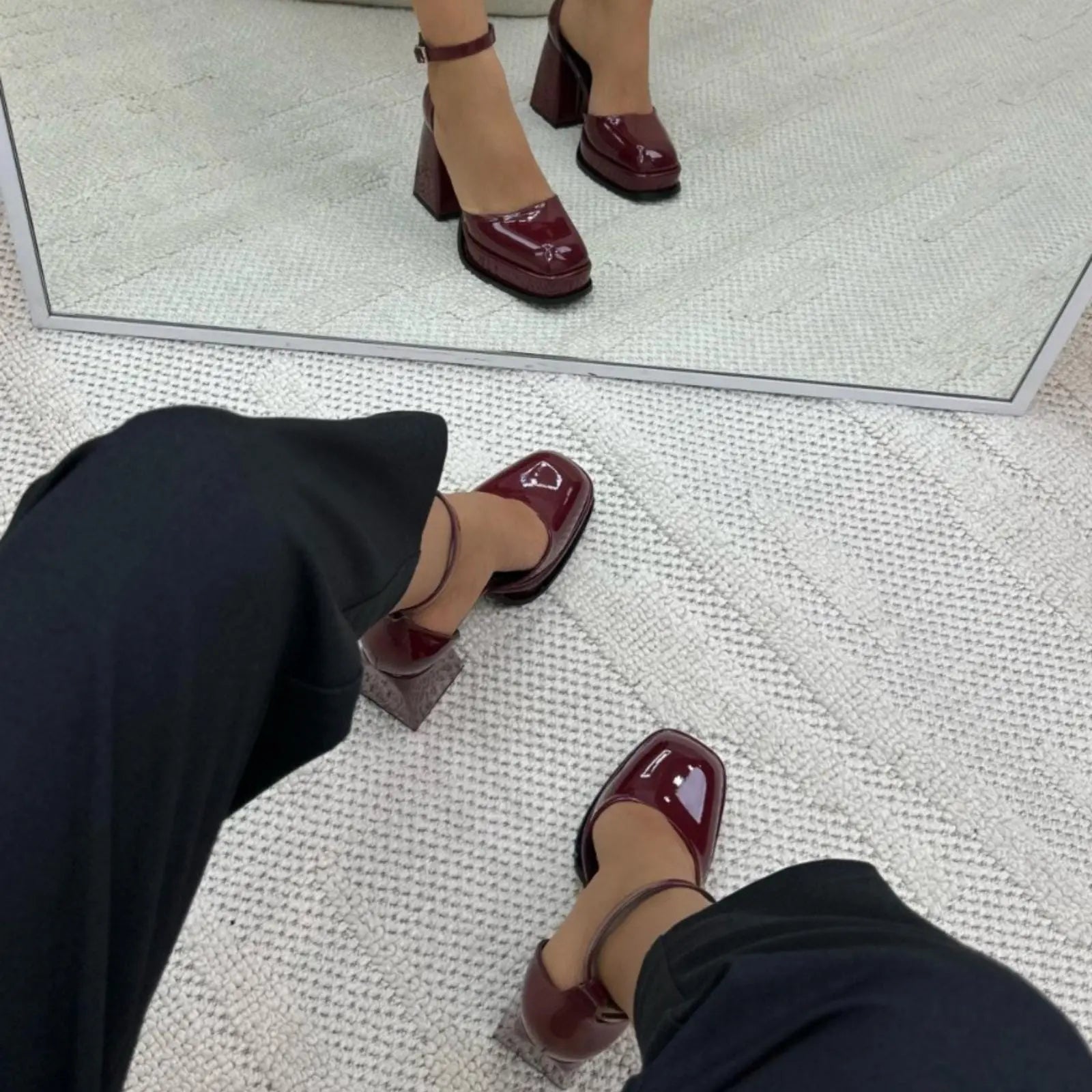 Burgundy Patent Mary Jane wedding shoes product view 2 | ForeverSolesBride