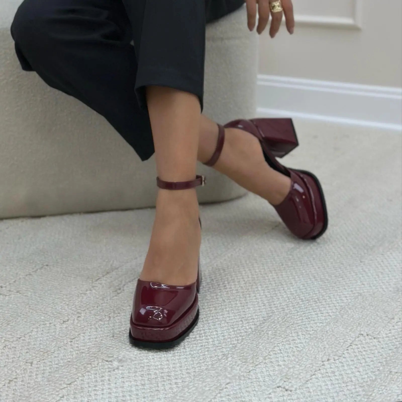 Burgundy Patent Mary Jane wedding shoes product view 4 | ForeverSolesBride