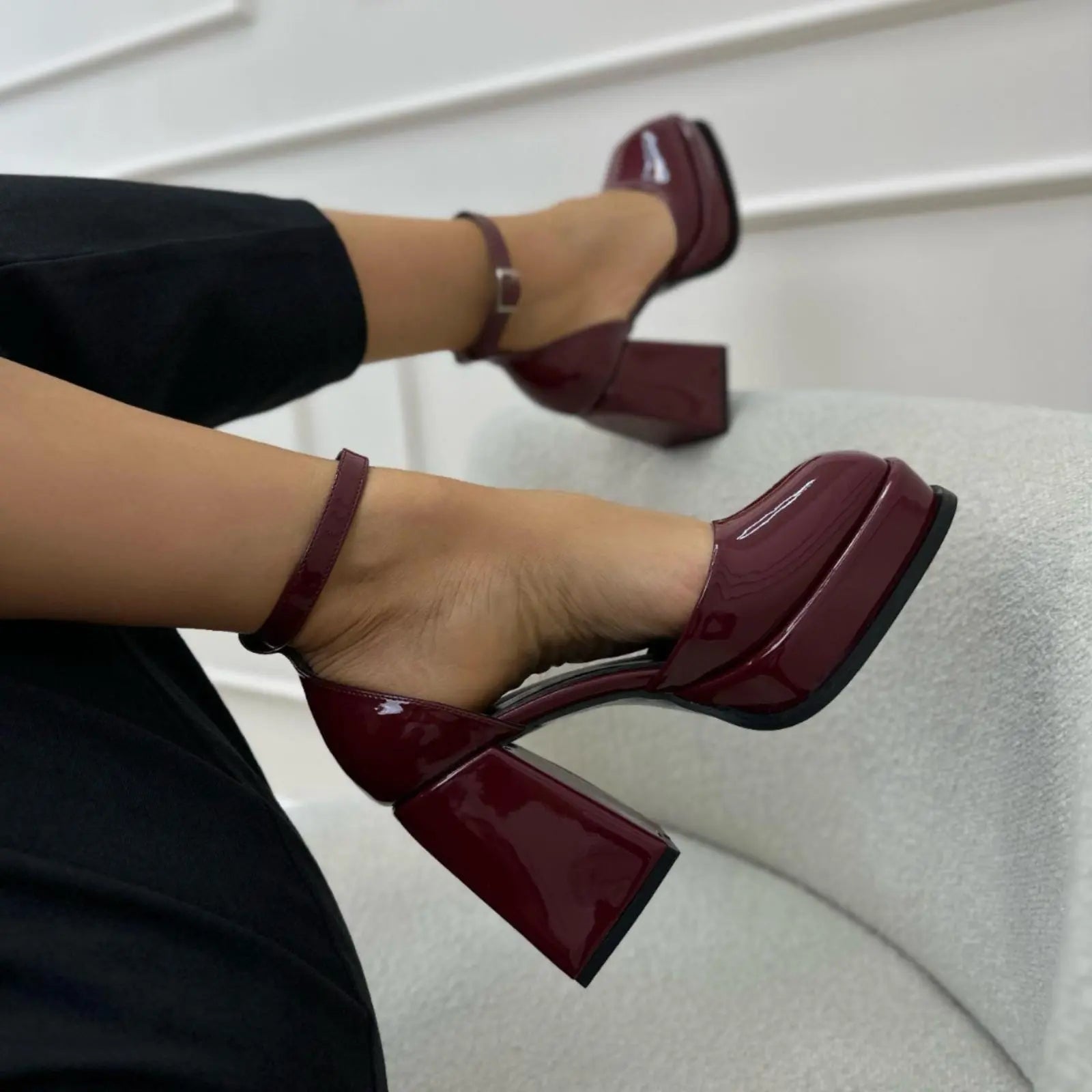 Burgundy Patent Mary Jane wedding shoes product view 5 | ForeverSolesBride