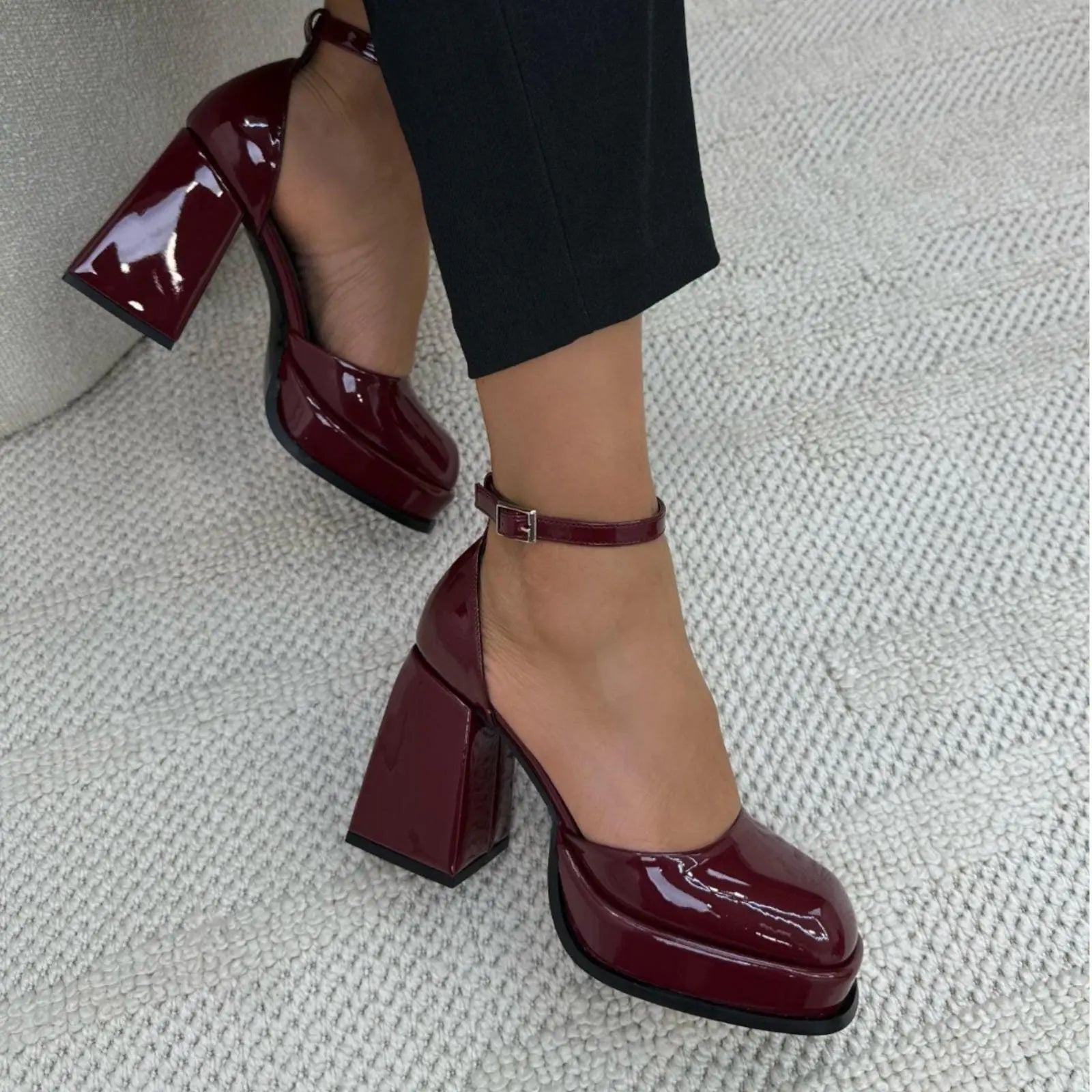 Burgundy Patent Mary Jane wedding shoes product view 3 | ForeverSolesBride