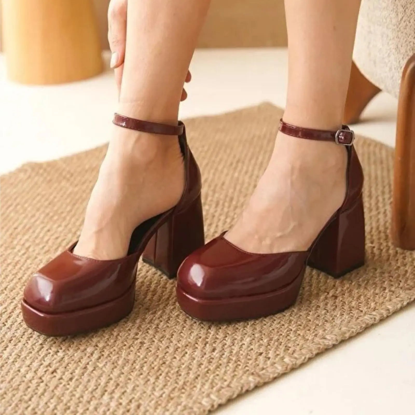 ForeverSoles Burgundy Patent Premium Platform Heels for women, elegant wedding and party shoes