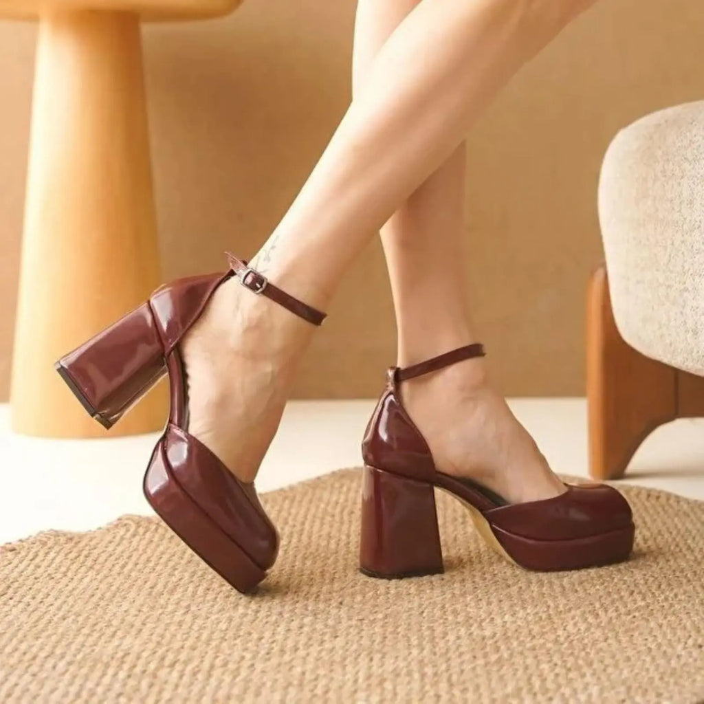 ForeverSoles Burgundy Patent Premium Platform Heels for women, elegant wedding and party shoes