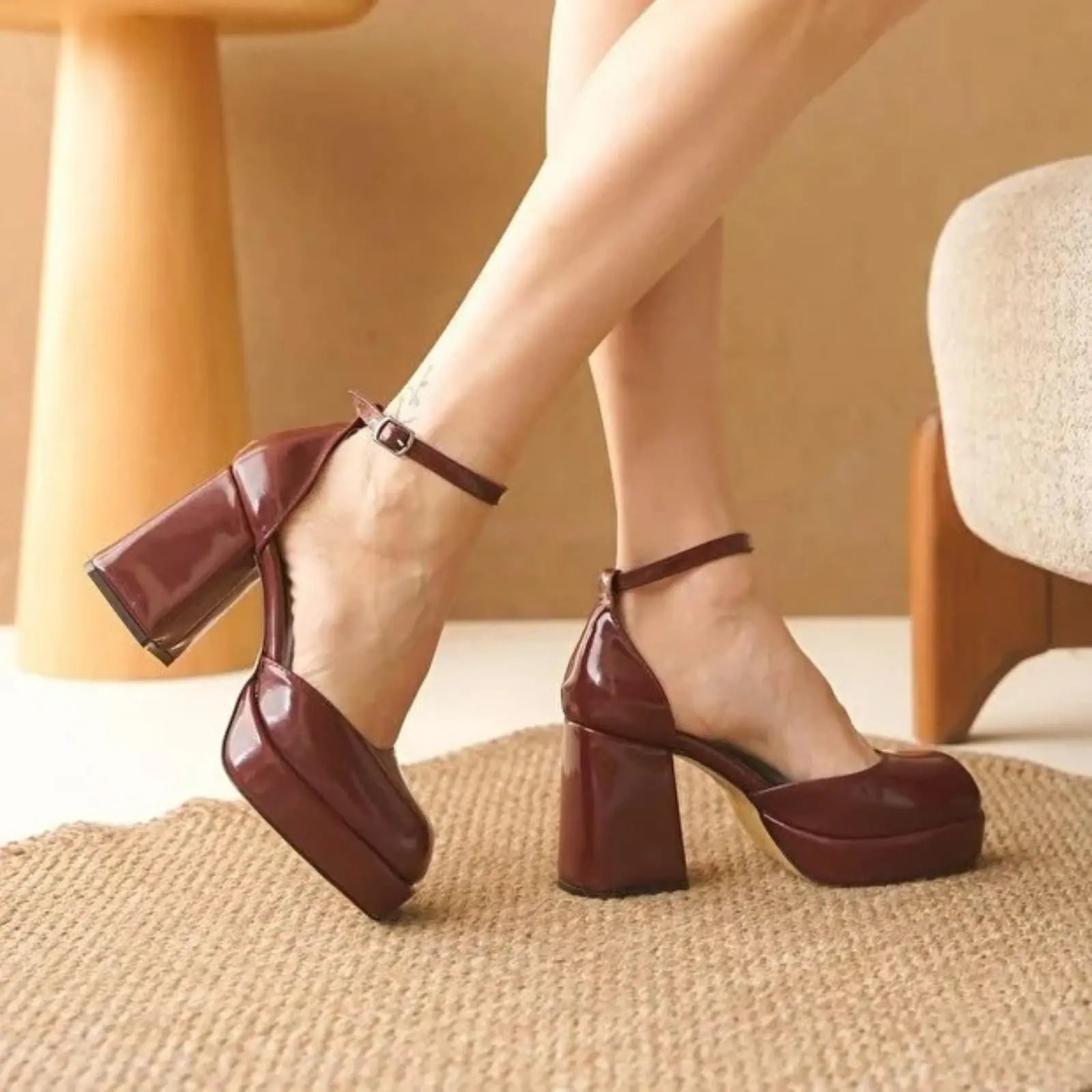 ForeverSoles Burgundy Patent Premium Platform Heels for women, elegant wedding and party shoes