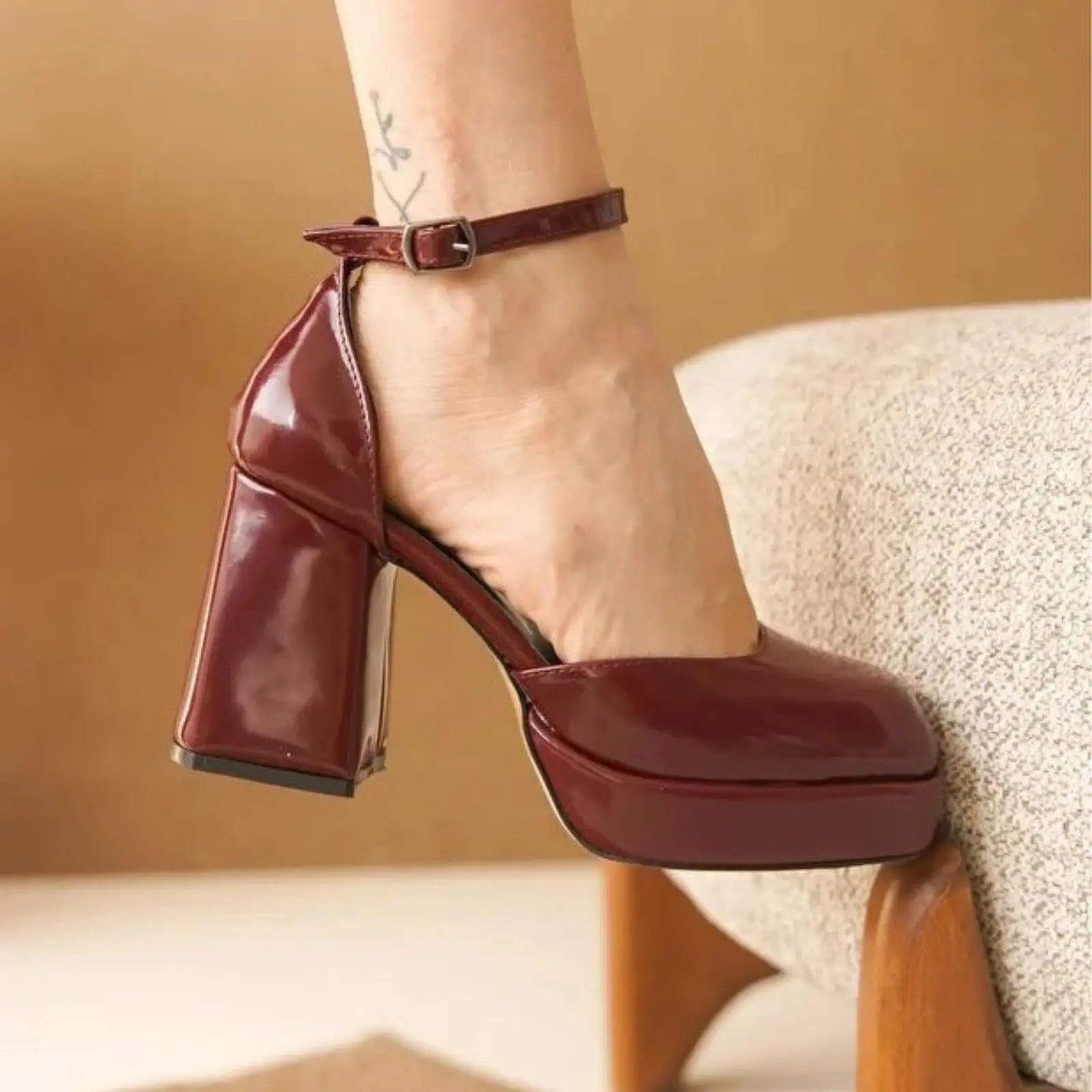 ForeverSoles Burgundy Patent Premium Platform Heels for women, elegant wedding and party shoes