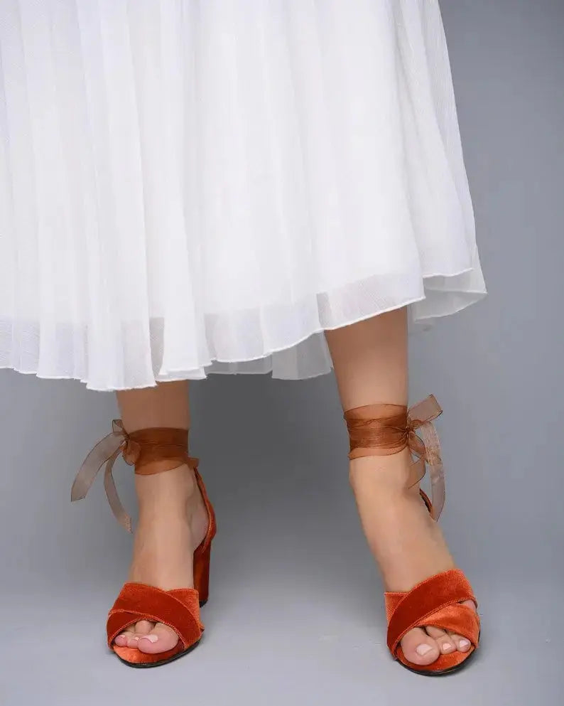 Burgundy Velvet Block Heel wedding shoes product view 3 | ForeverSolesBride