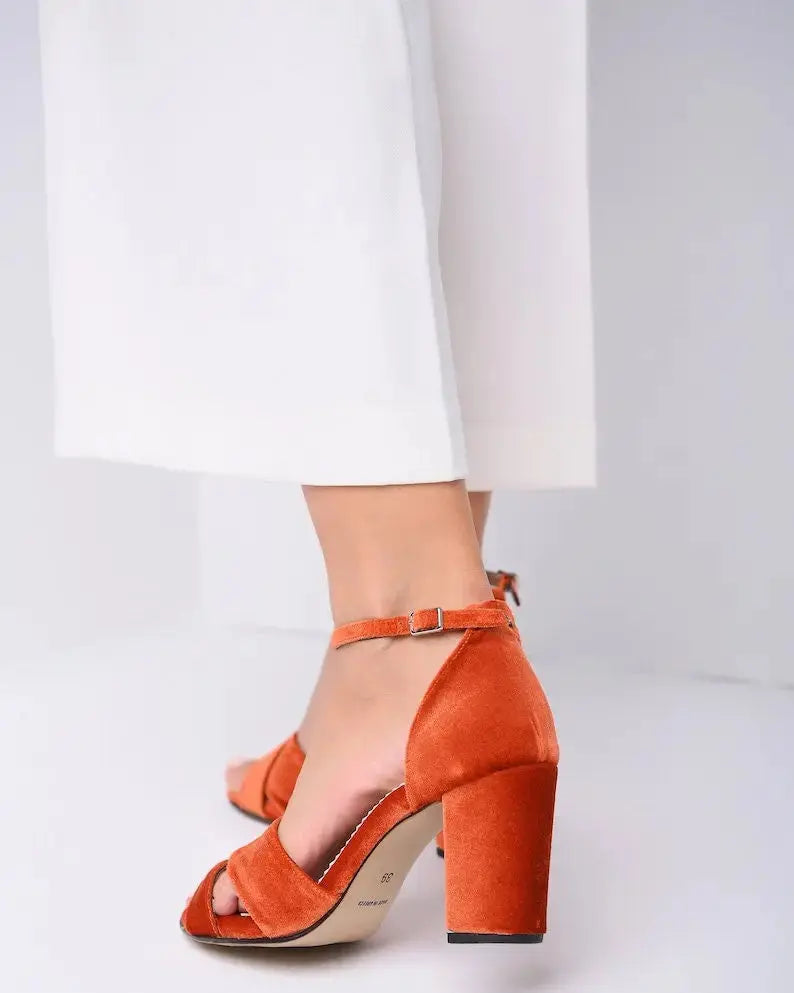 Burgundy Velvet Block Heel wedding shoes product view 5 | ForeverSolesBride