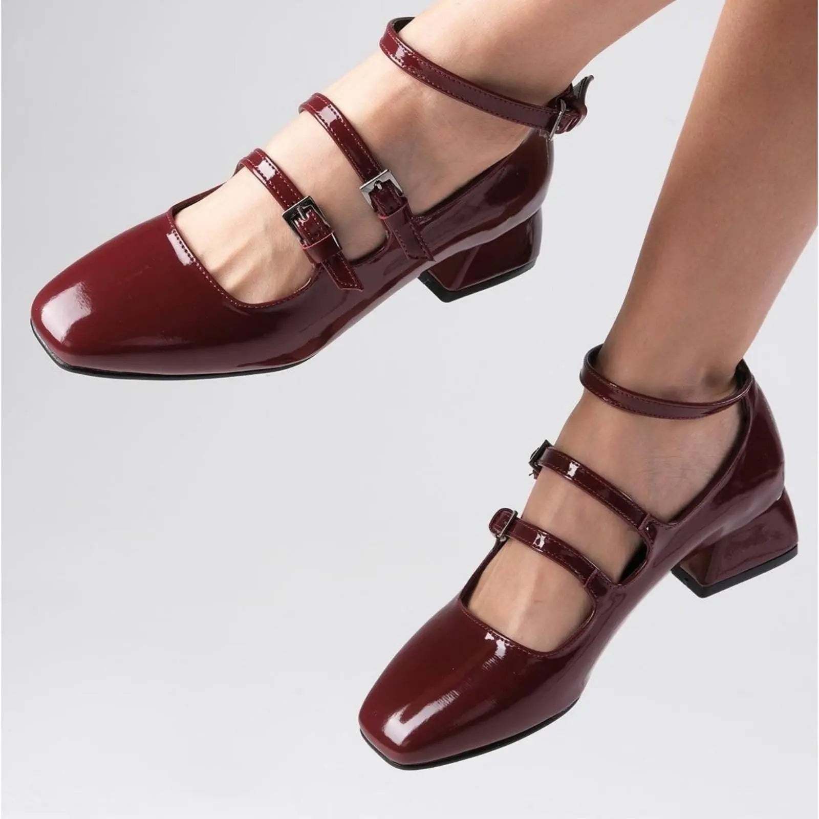 Burgundy Velvet Mary Jane wedding shoes hero front view | ForeverSolesBride
