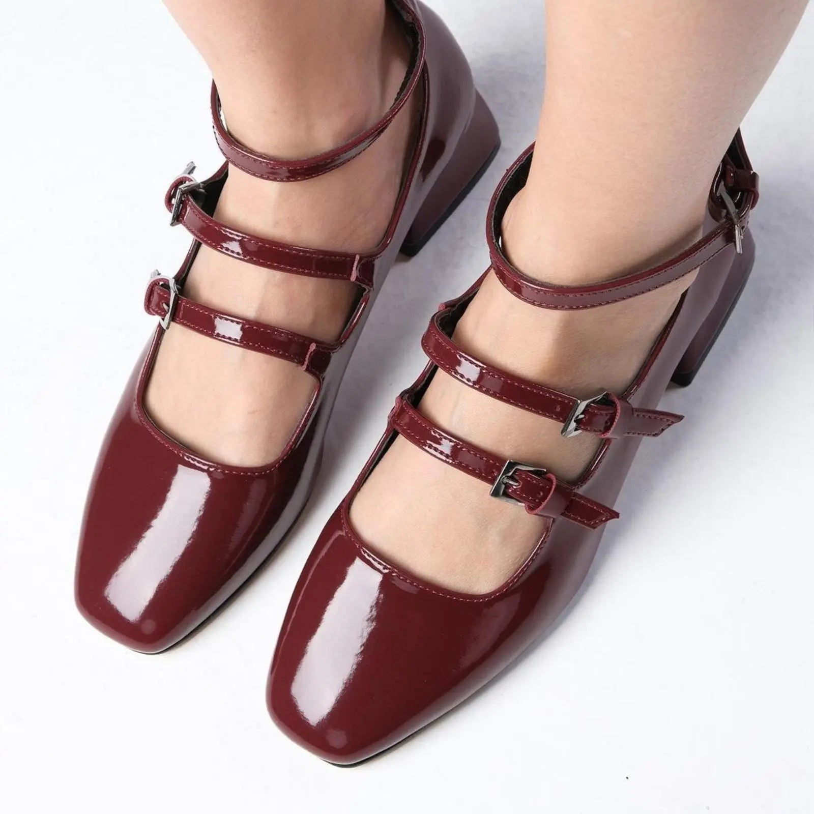 Burgundy Velvet Mary Jane wedding shoes product view 2 | ForeverSolesBride