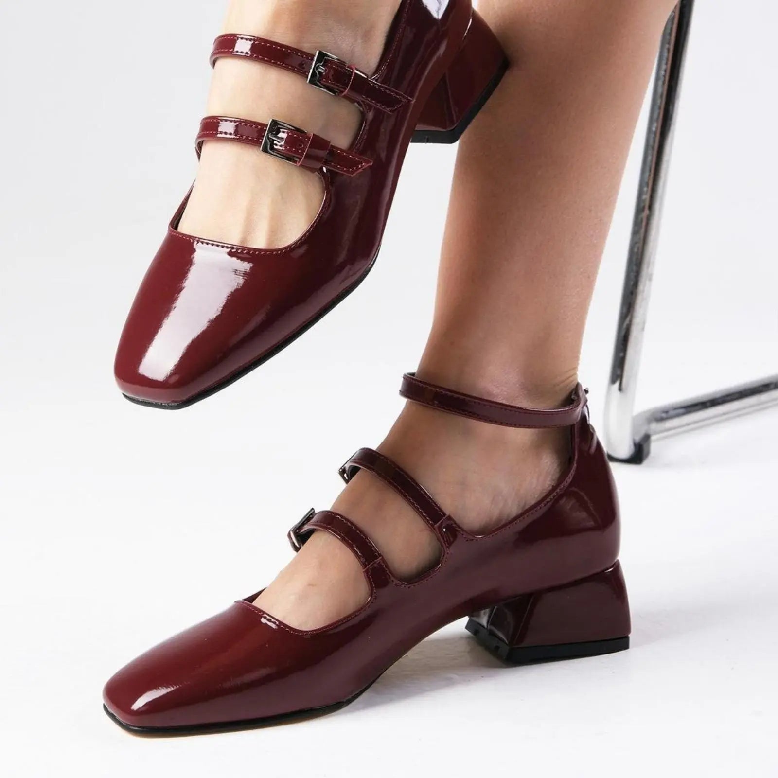 Burgundy Velvet Mary Jane wedding shoes product view 4 | ForeverSolesBride