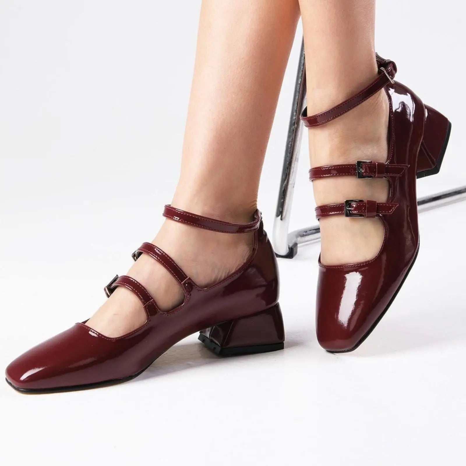 Burgundy Velvet Mary Jane wedding shoes product view 5 | ForeverSolesBride