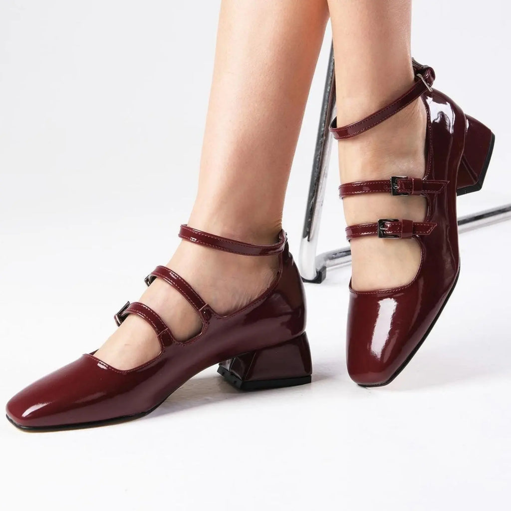 ForeverSoles Burgundy Velvet Mary Jane Heels for women, elegant wedding and party shoes
