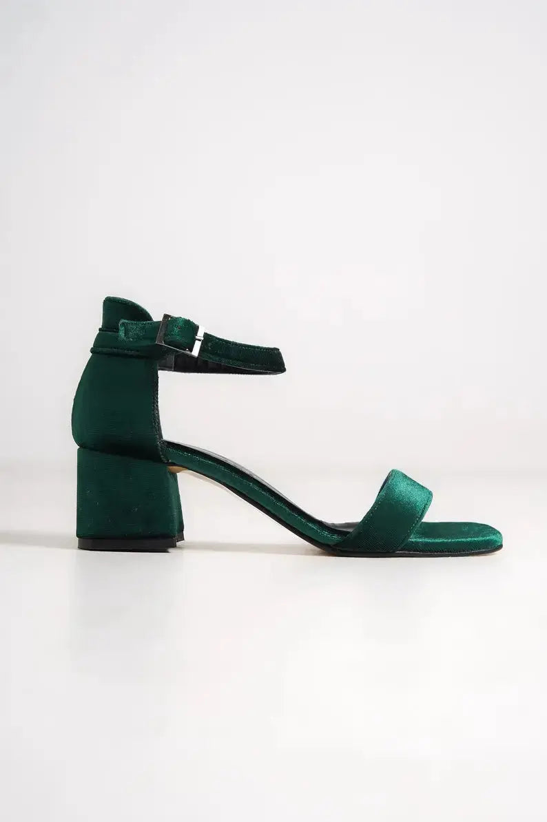 Dark Green Velvet bridal wedding shoes product view 2 | ForeverSolesBride