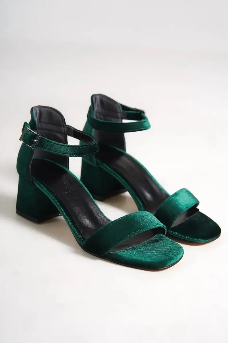 Dark Green Velvet bridal wedding shoes product view 3 | ForeverSolesBride