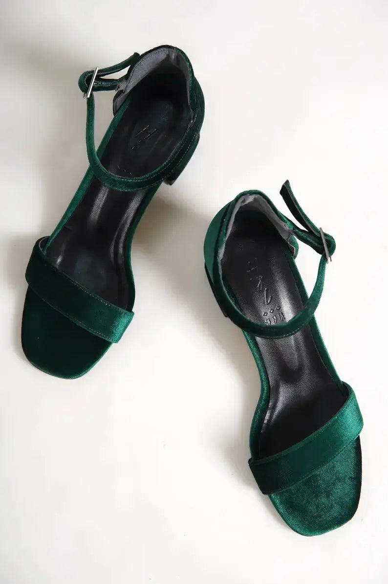 Dark Green Velvet bridal wedding shoes product view 4 | ForeverSolesBride
